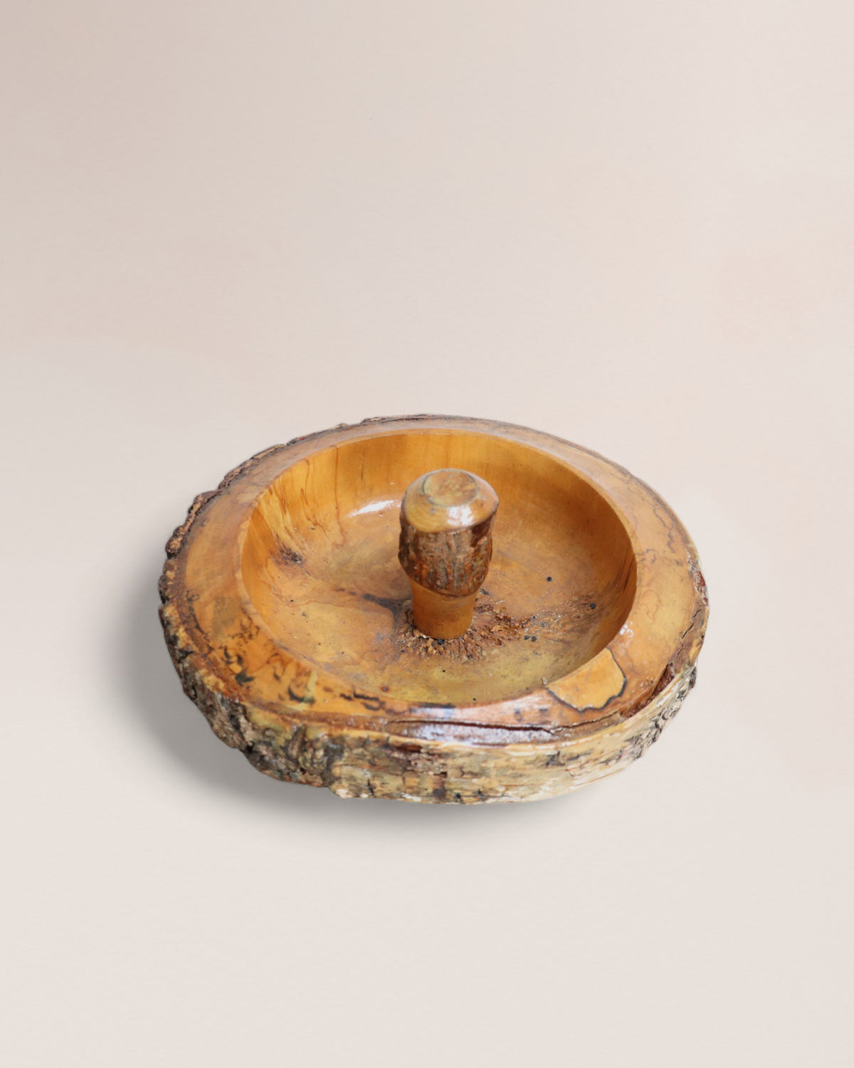 Vintage Bark Wood Nut Cracking Bowl