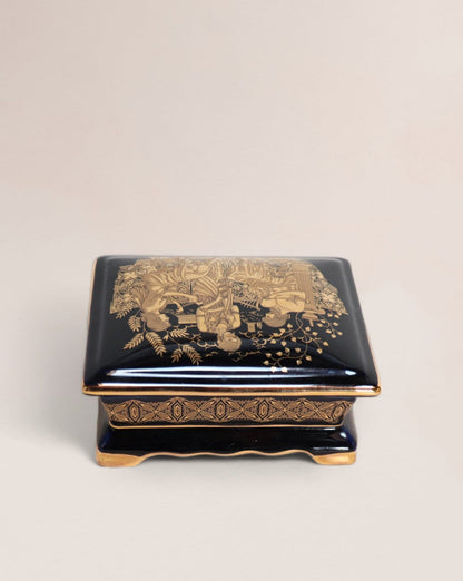 Greek Ceramic Jewelry Box with 24k Gold Decorations