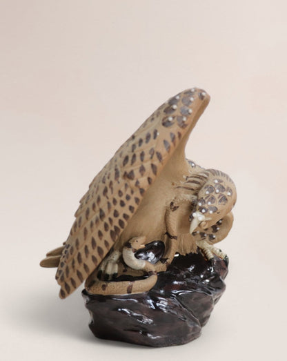 Vintage 60s/70s Chinese Pottery Eagle Hawk Fighting Snake
