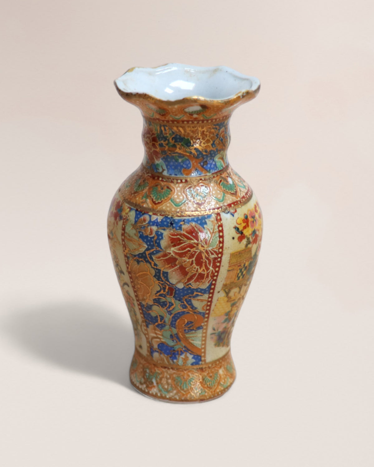 Modern Vintage Chinese Japanese Satsuma Style Porcelain Vase