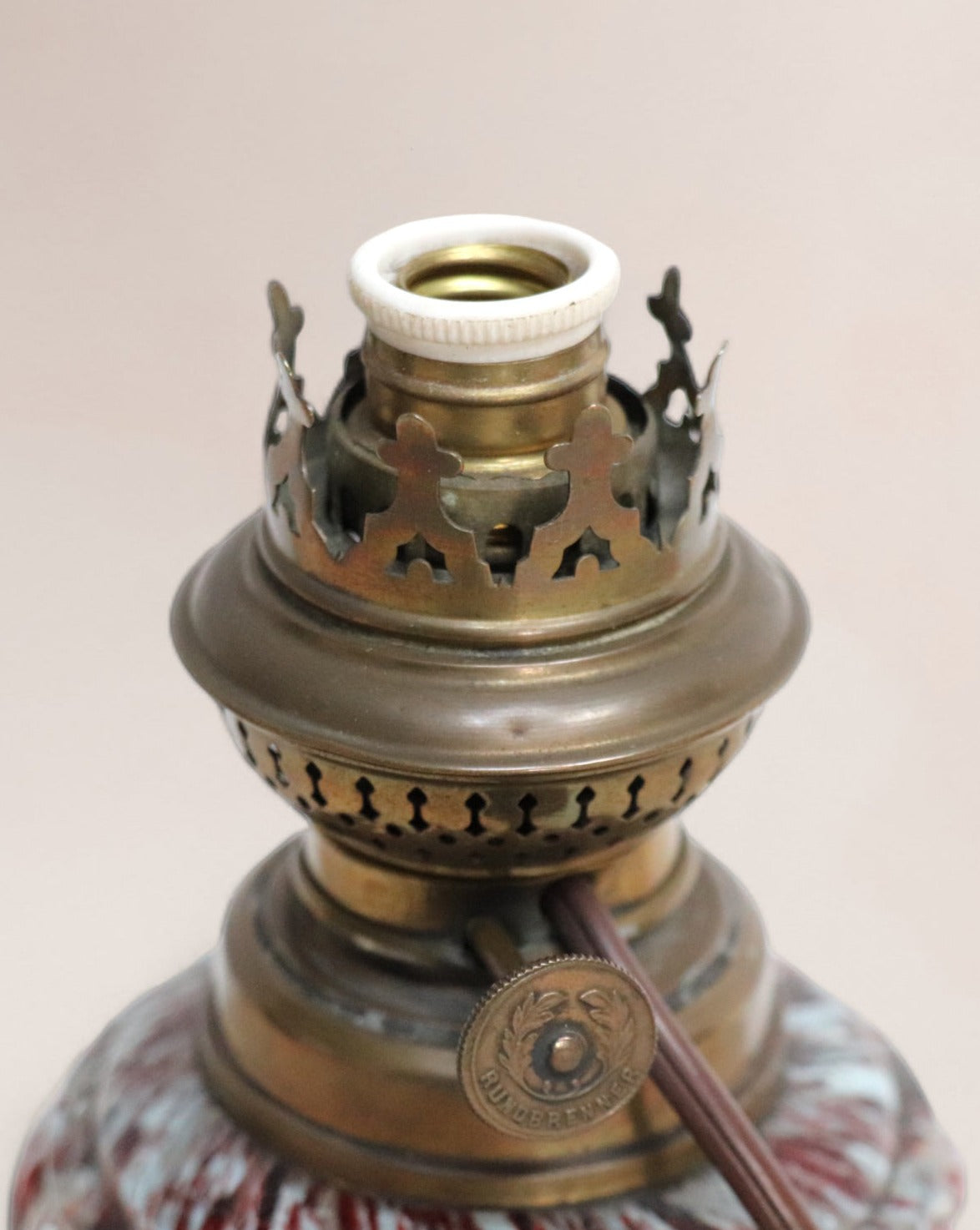 1920s Antique Clichy Glass Oil Lamp with Electric Modification