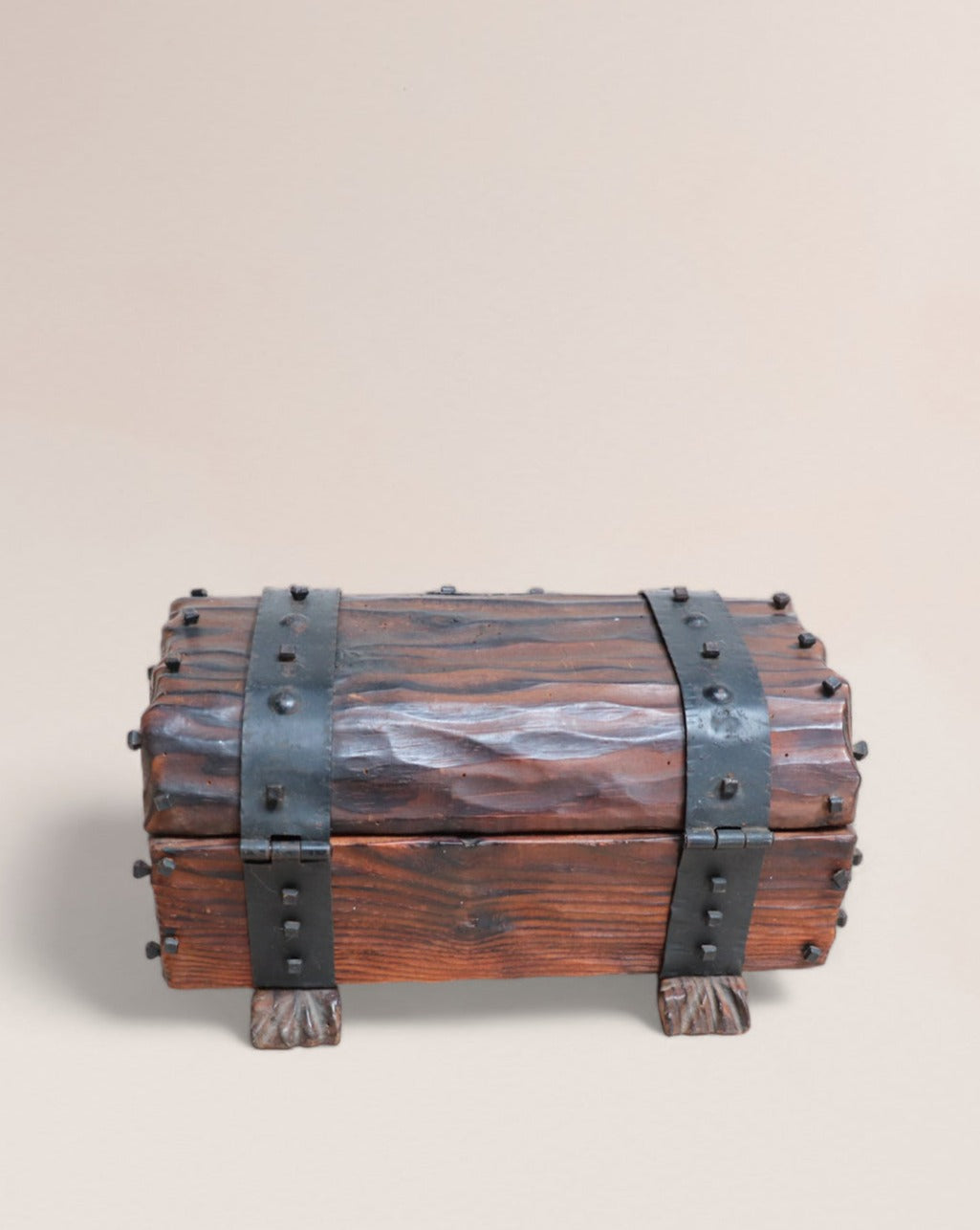 Spanish Wood Treasure Chest Mid 20th Century - Vintage Medieval Style