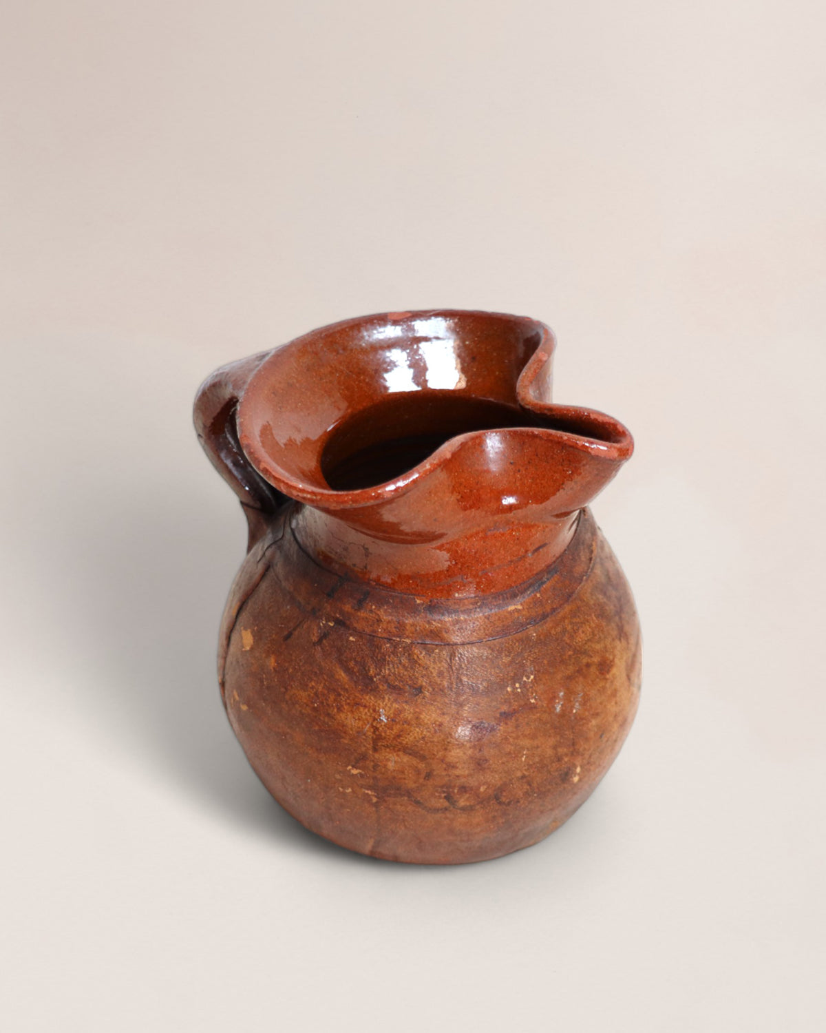 Vintage Mid 20th Century Studio Pottery Pitcher Jug with Leather Wrapping