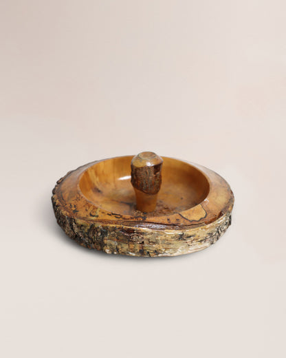 Vintage Bark Wood Nut Cracking Bowl