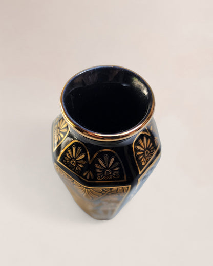 Vintage Dark Blue Greek Mini Vase with 24-Carat Gold Decoration