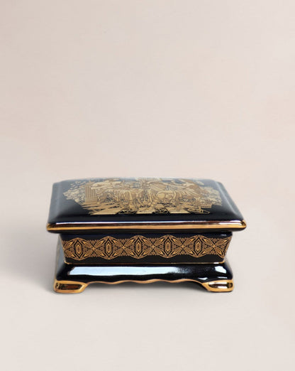 Greek Ceramic Jewelry Box with 24k Gold Decorations