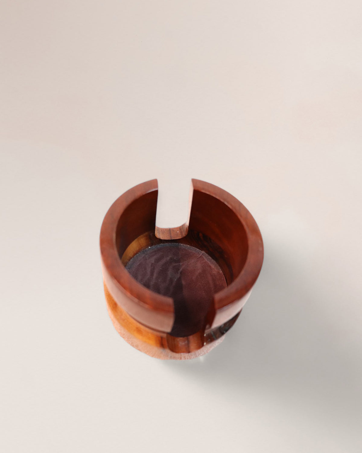 Wood and Brazilian Agate Stone Vintage Drink Coasters, Set of 6