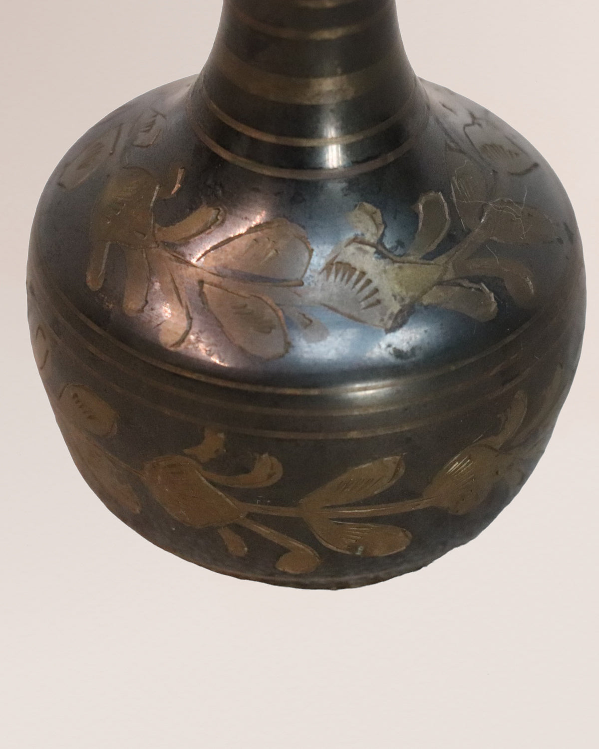 Pair of Vintage Indian Engraved Brass Leaf Mini Vases