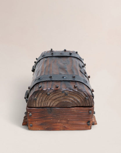 Spanish Wood Treasure Chest Mid 20th Century - Vintage Medieval Style