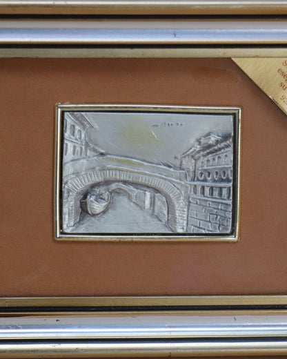 Vintage Creazioni Artistiche Su Metalli 925 Silver Miniature Engraved Framed Art