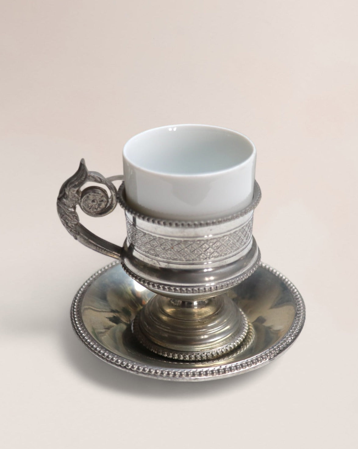 Exquisite Pewter and Porcelain Service Set