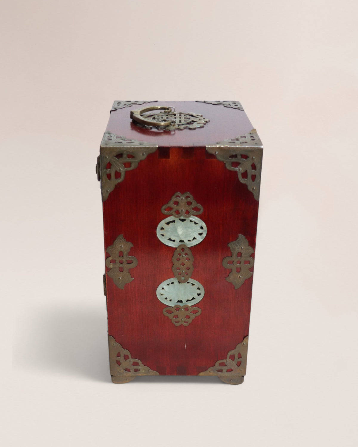 Vintage Mid 20th Century Chinese Rosewood and Jade Jewelry Box
