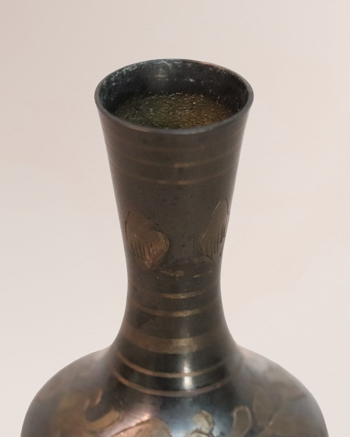 Pair of Vintage Indian Engraved Brass Leaf Mini Vases