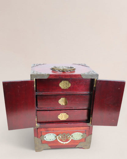 Vintage Mid 20th Century Chinese Rosewood and Jade Jewelry Box