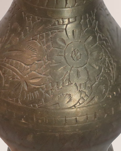 Pair of Vintage Indian Engraved Brass Leaf Mini Vases