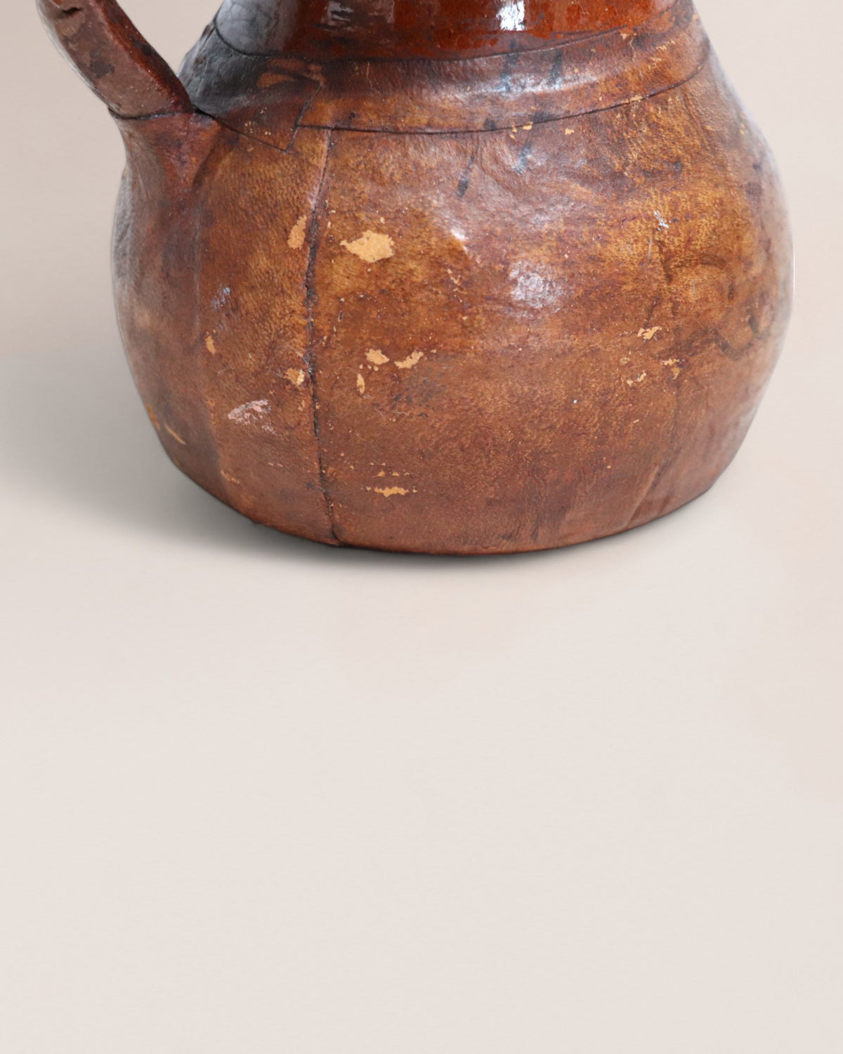 Vintage Mid 20th Century Studio Pottery Pitcher Jug with Leather Wrapping