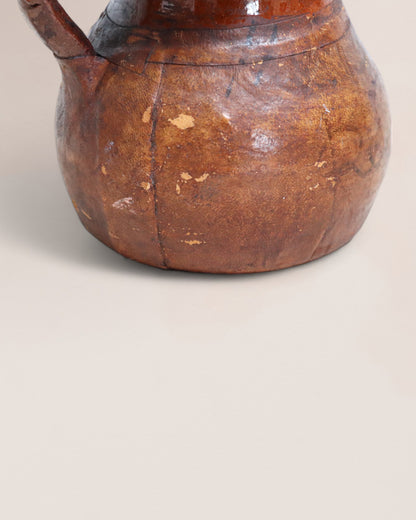 Vintage Mid 20th Century Studio Pottery Pitcher Jug with Leather Wrapping