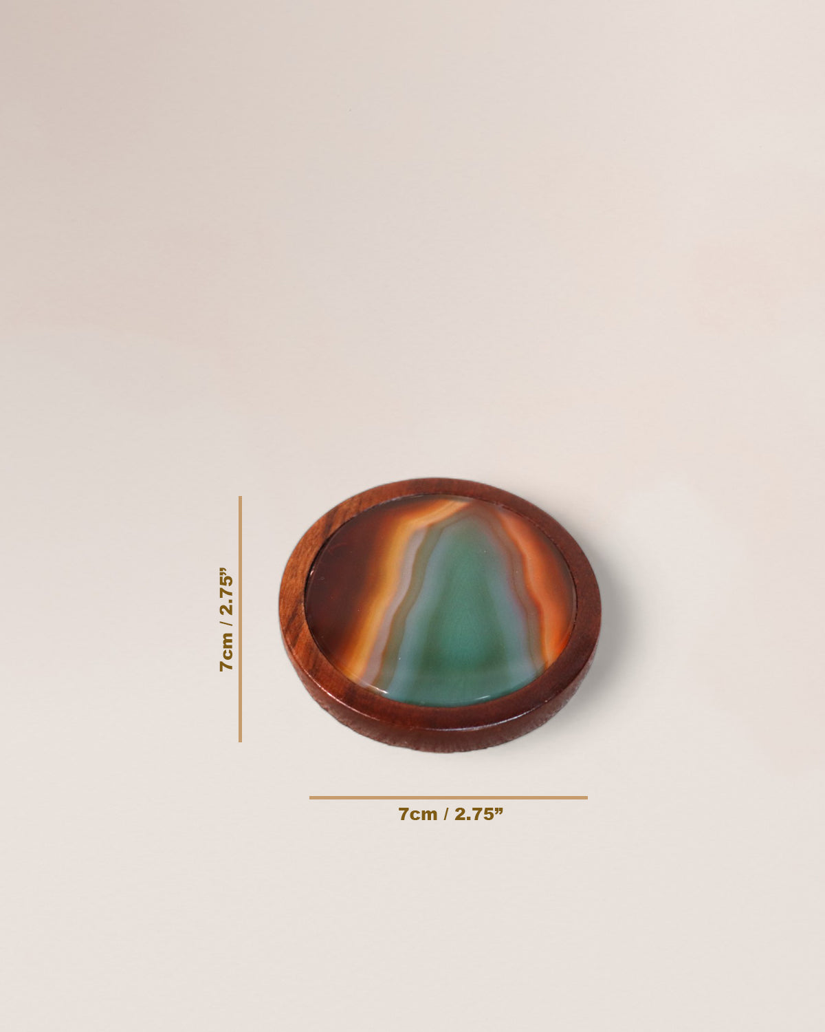 Wood and Brazilian Agate Stone Vintage Drink Coasters, Set of 6