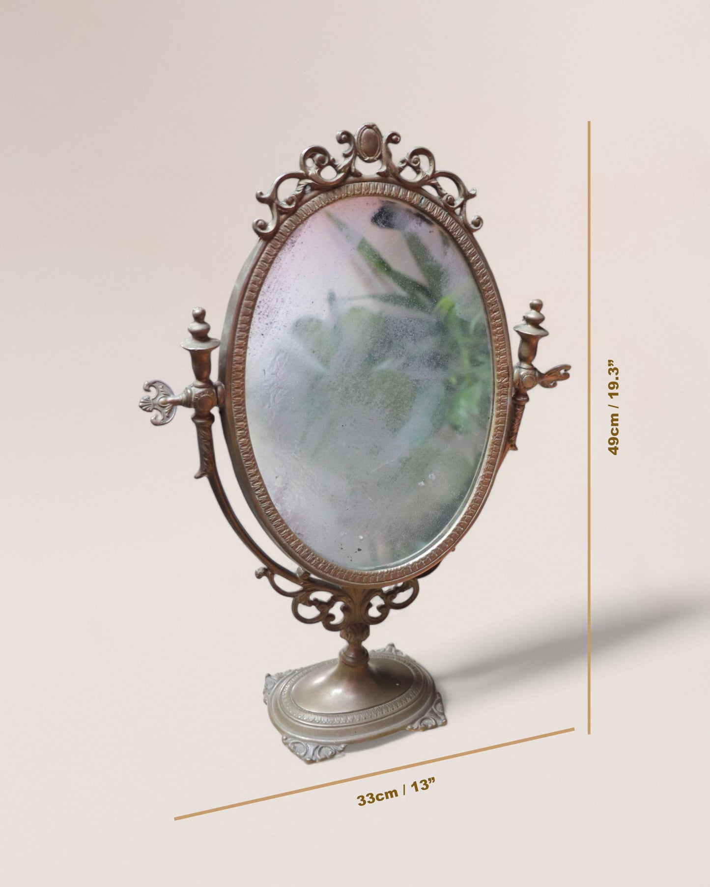 Early 1900s Vintage Ornate Brass Swinging Pedestal Vanity Mirror