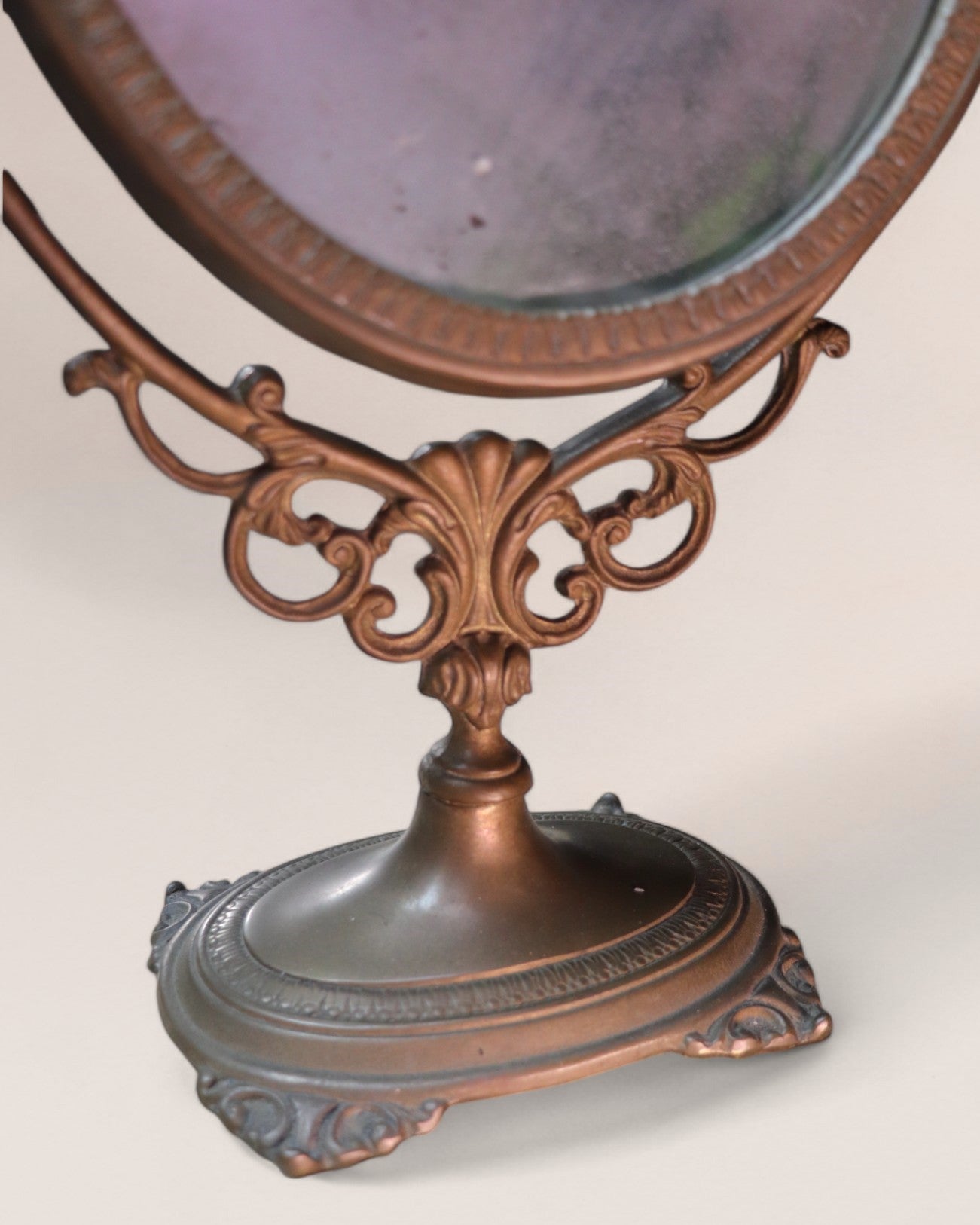 Early 1900s Vintage Ornate Brass Swinging Pedestal Vanity Mirror