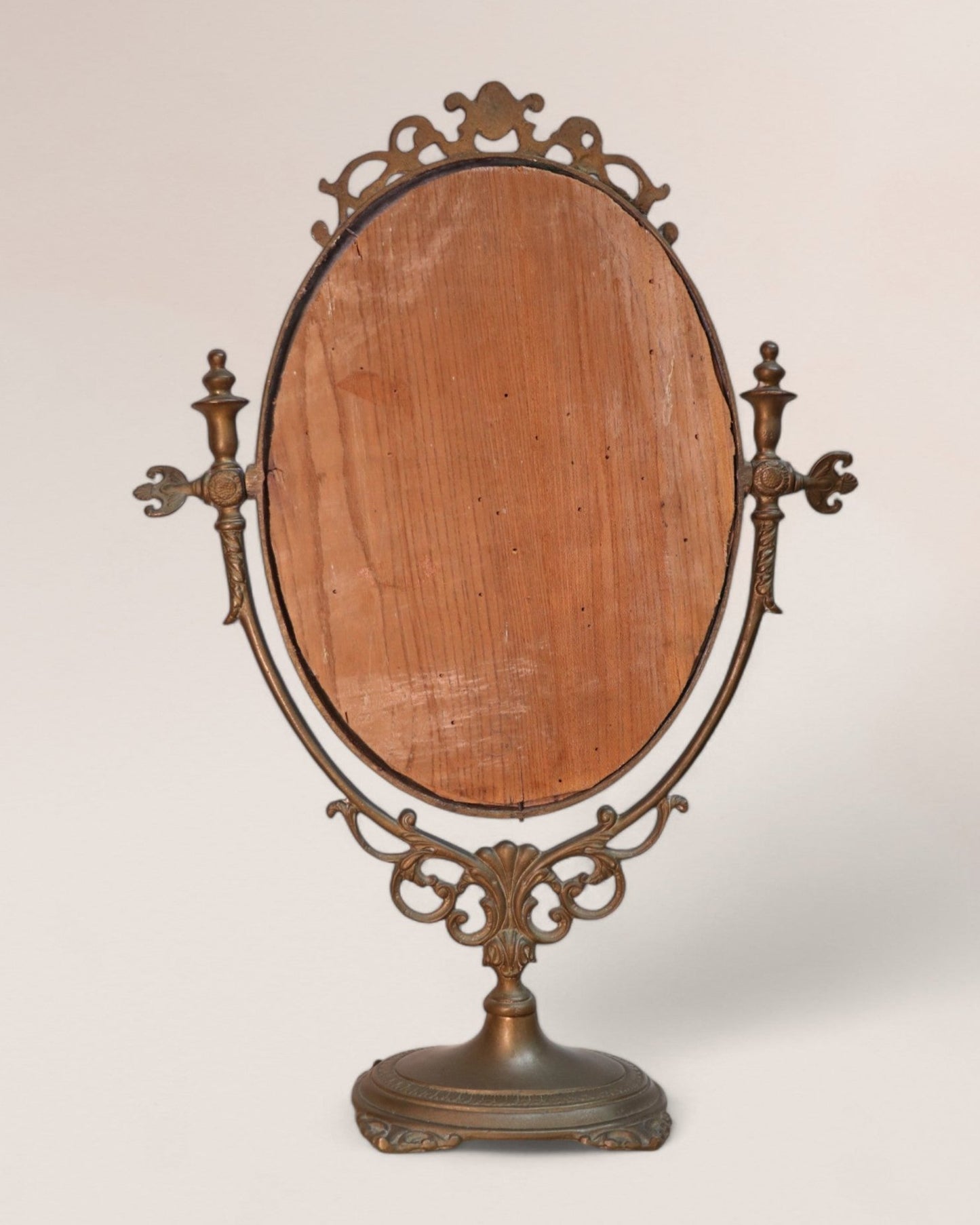 Early 1900s Vintage Ornate Brass Swinging Pedestal Vanity Mirror