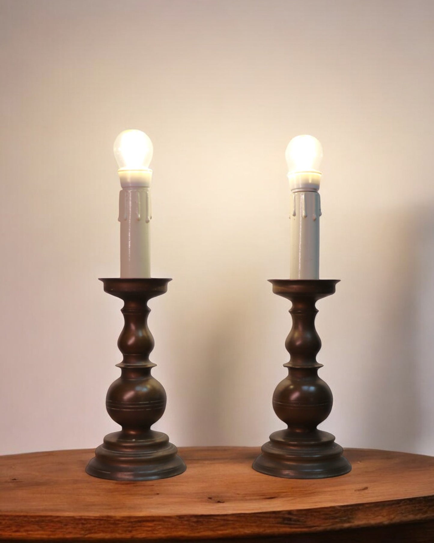 Pair of Late 1800s Antique Bronze Candelabrum Table Lamps