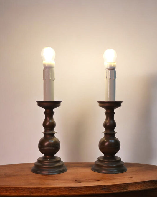 Pair of Late 1800s Antique Bronze Candelabrum Table Lamps